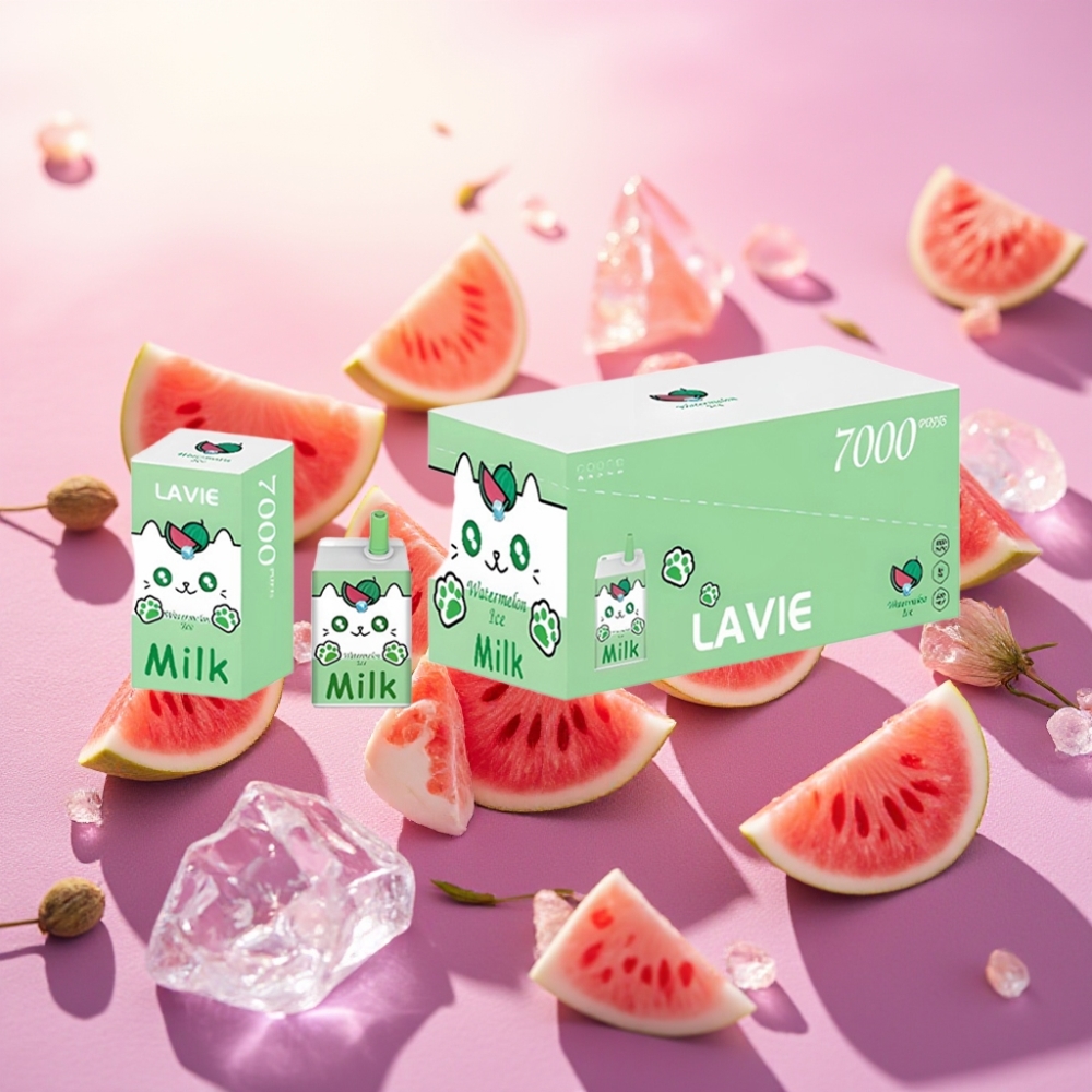 Lavie Milk 7000Lavie Milk 7000 Puffs – Watermelon Ice) משקל: 0.058 ק\"ג קיבולת נוזל: 16 מ\"ל סוללה: 600mAh