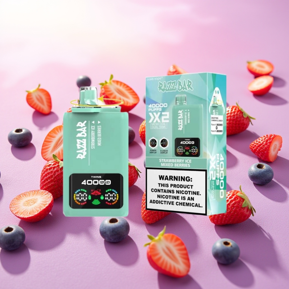 Razz Bar 40000 Puffs Disposable Vape מציג מסך עוצמה סוללה 650 מגא-שעה טעם תות קרח ופירות יער מעורבים