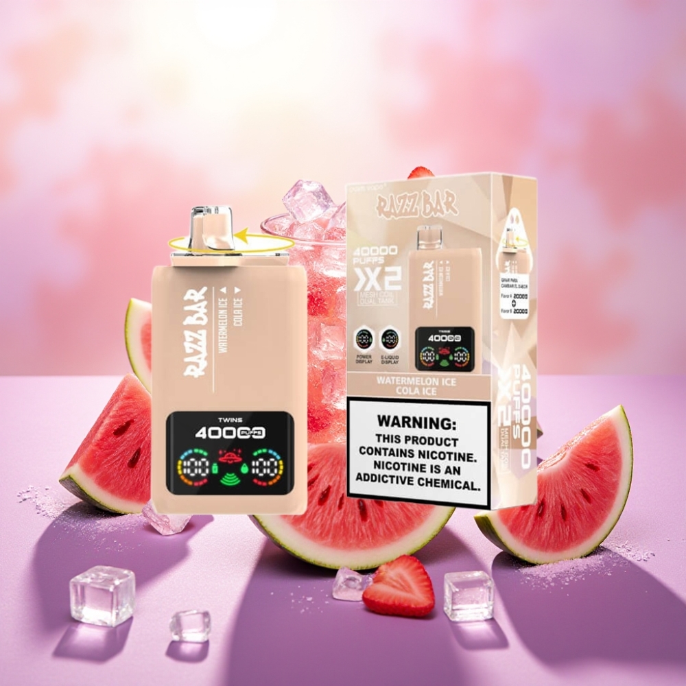 Razz Bar 40000 Puffs Disposable Vape - POWER SCREEN, 1.0Ω×2 MESH, TYPE-C - אבטיח קרח & קולה קרח