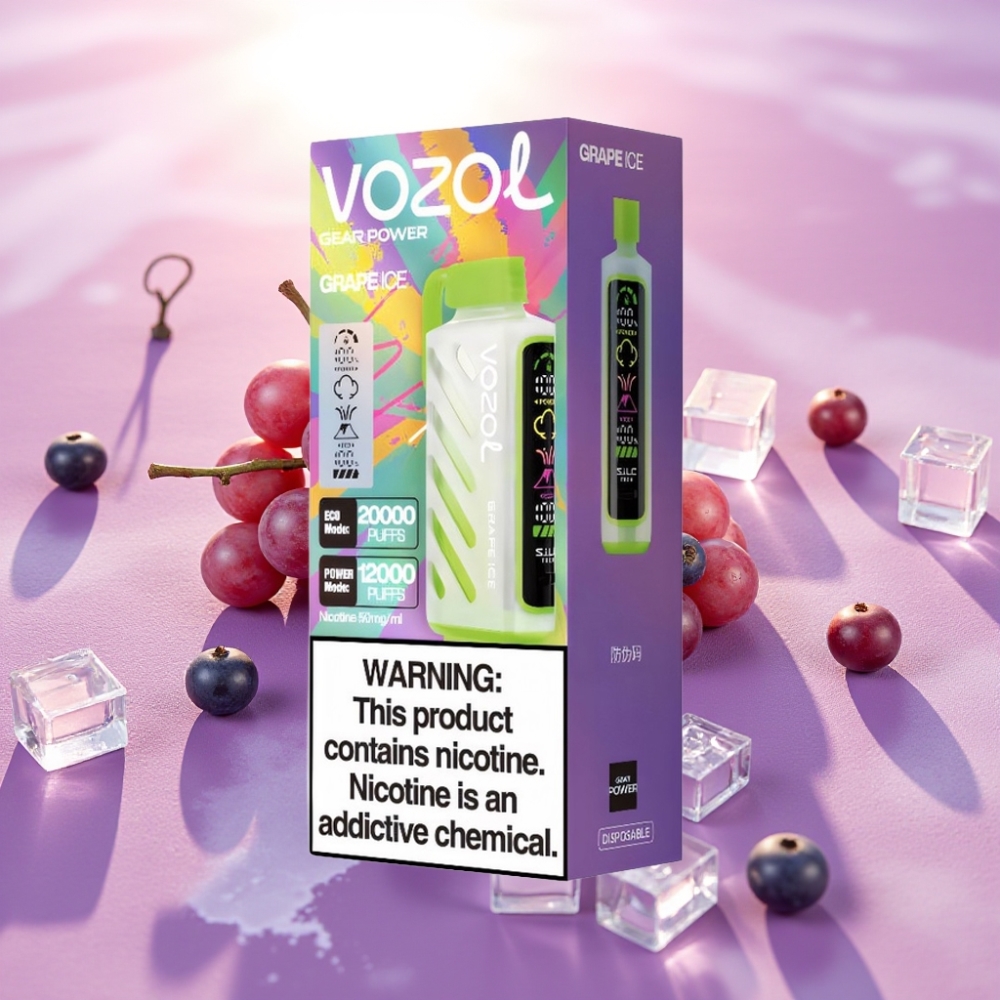 VOZOL Gear Power 20000 Puffs גרפ אש (Grape Ice) S.i.L.C. Tech, Dual Mesh Coil