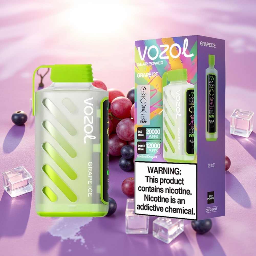VOZOL Gear Power 20000 Puffs גרפ אש (Grape Ice) S.i.L.C. Tech, Dual Mesh Coil