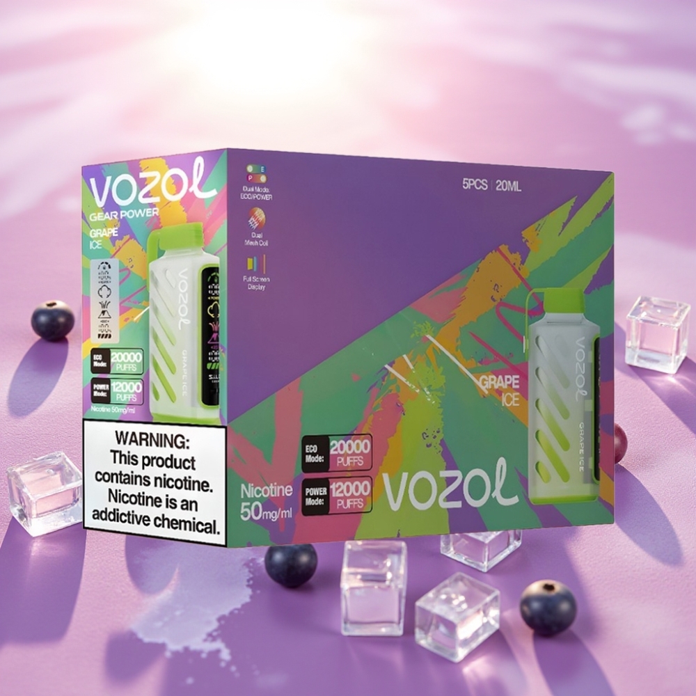 VOZOL Gear Power 20000 Puffs גרפ אש (Grape Ice) S.i.L.C. Tech, Dual Mesh Coil