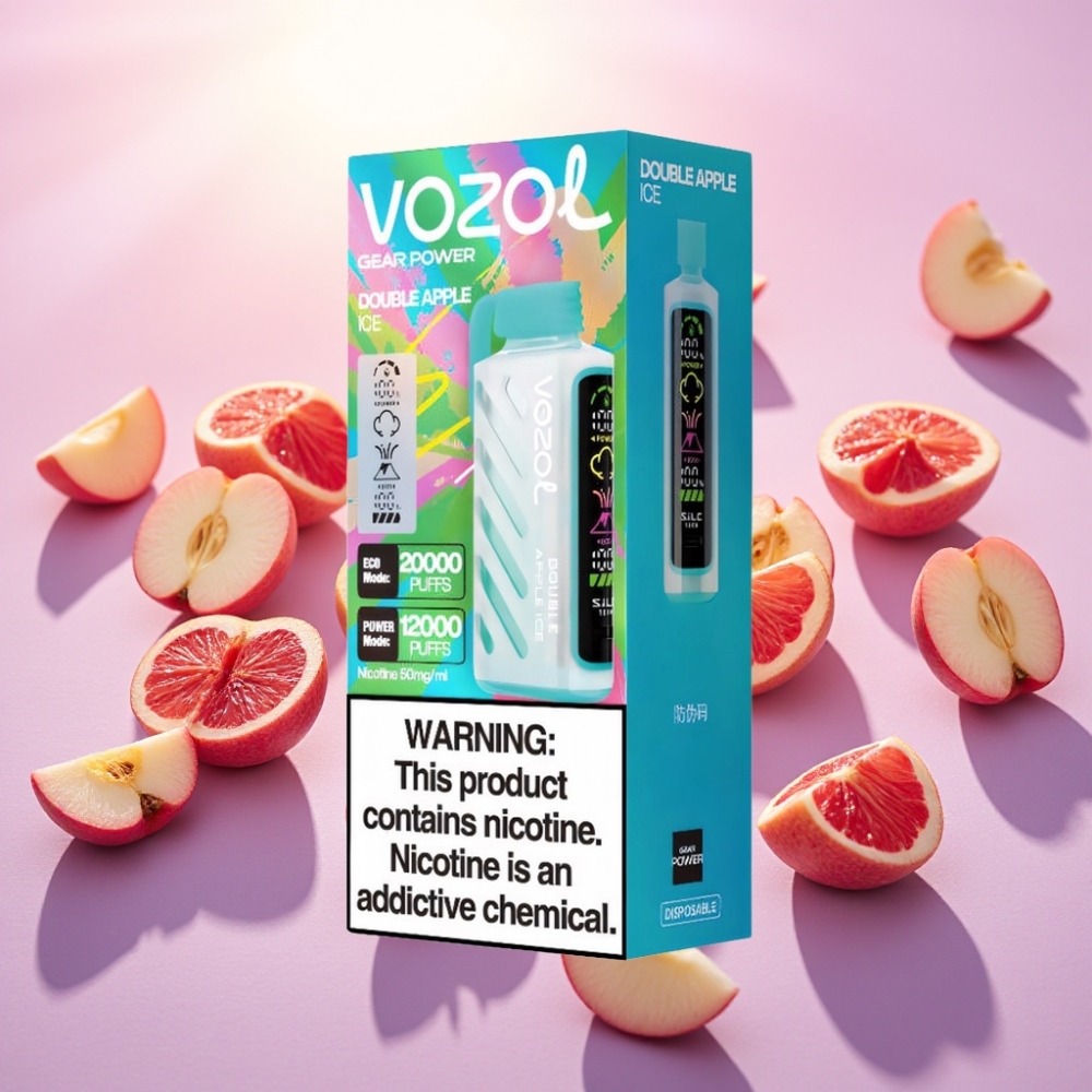 VOZOL Gear Power 20000 Puffs טכנולוגיית S.i.L.C., Dual Mesh Coil, 20mL, 5% ניקוטין, Double Apple Ice (תפוח כפול קר)