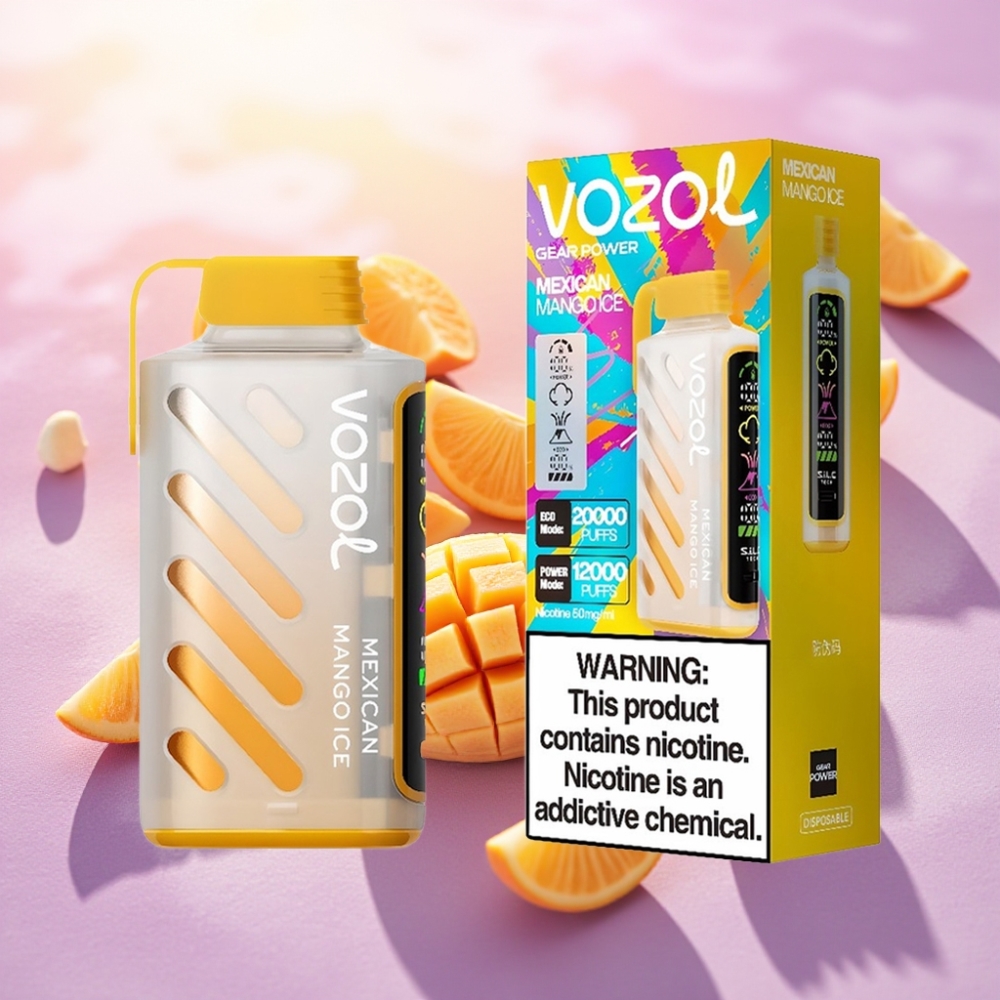 VOZOL Gear Power 20000 Puffs דיספוזבל מנגו מקסיקני קרח עם S.i.L.C. Tech, Dual Mesh Coil, 20mL