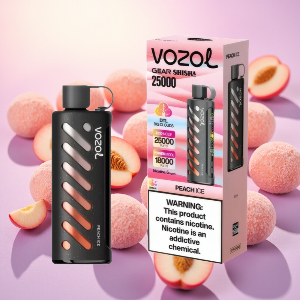VOZOL Gear Shisha 25000 מקטרות בטעם אפרסק קר עם סוללה 1000mAh ו-S.i.L.C Tech