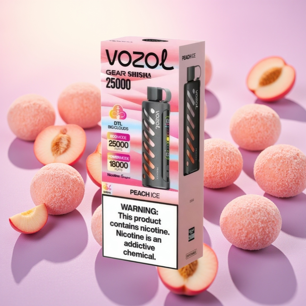 VOZOL Gear Shisha 25000 מקטרות בטעם אפרסק קר עם סוללה 1000mAh ו-S.i.L.C Tech
