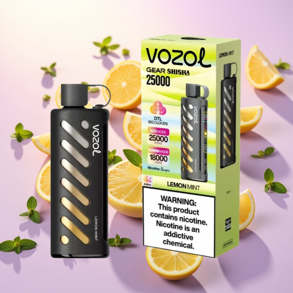 VOZOL Gear Shisha 25000 Puffs לימון נענע – 5mg/ml, 1000mAh, Dual Mesh