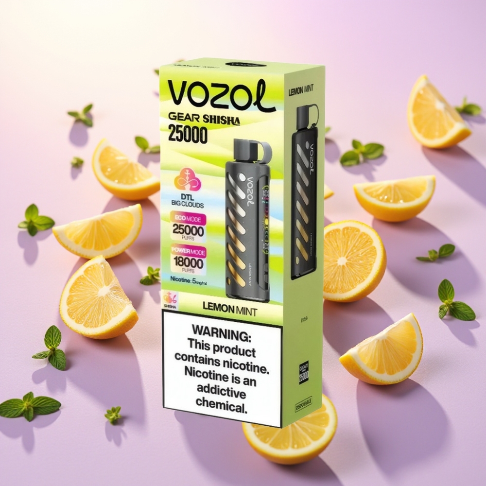 VOZOL Gear Shisha 25000 Puffs לימון נענע – 5mg/ml, 1000mAh, Dual Mesh