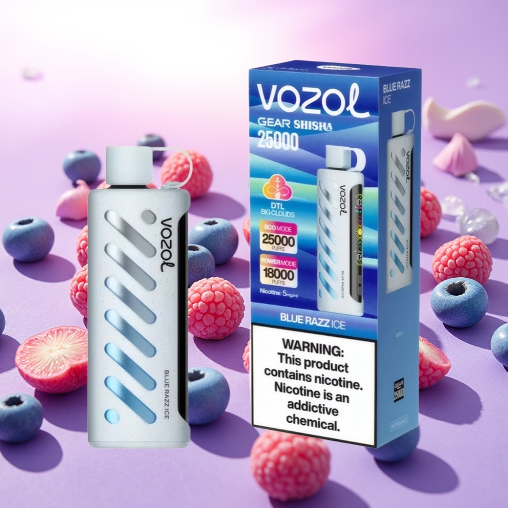 VOZOL Gear Shisha 25000 Puffs 5mg/ml Dual Mesh טכנולוגיית S.i.L.C טעם Blue Razz Ice