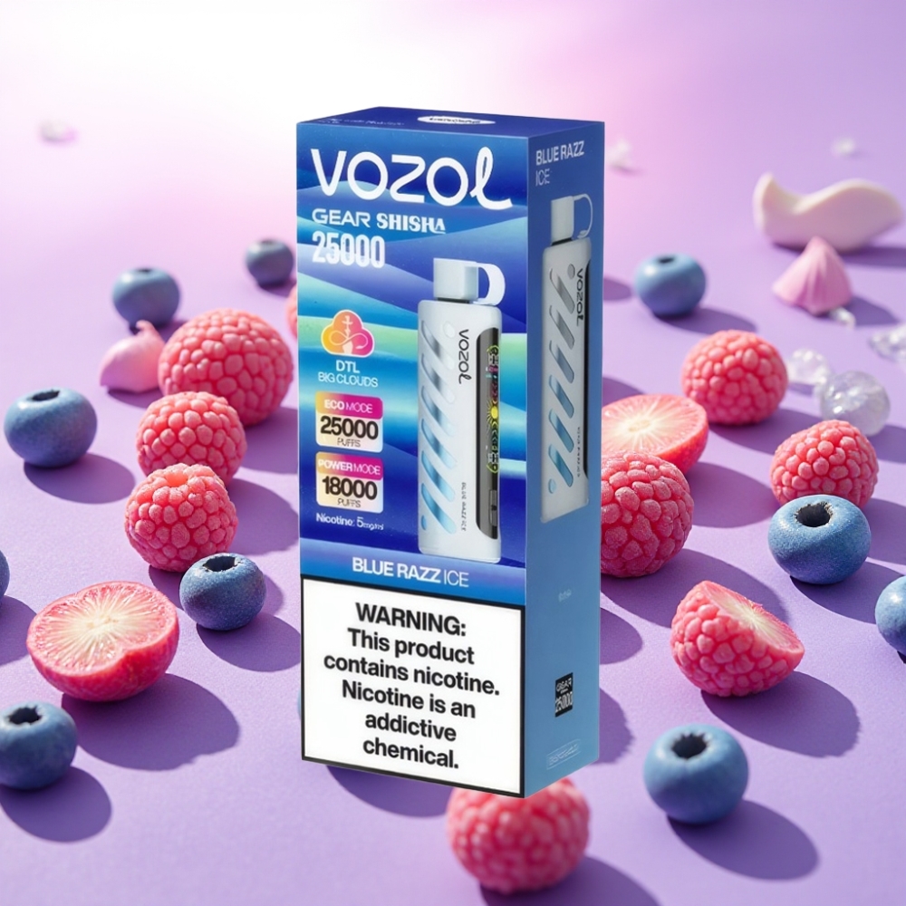 VOZOL Gear Shisha 25000 Puffs 5mg/ml Dual Mesh טכנולוגיית S.i.L.C טעם Blue Razz Ice