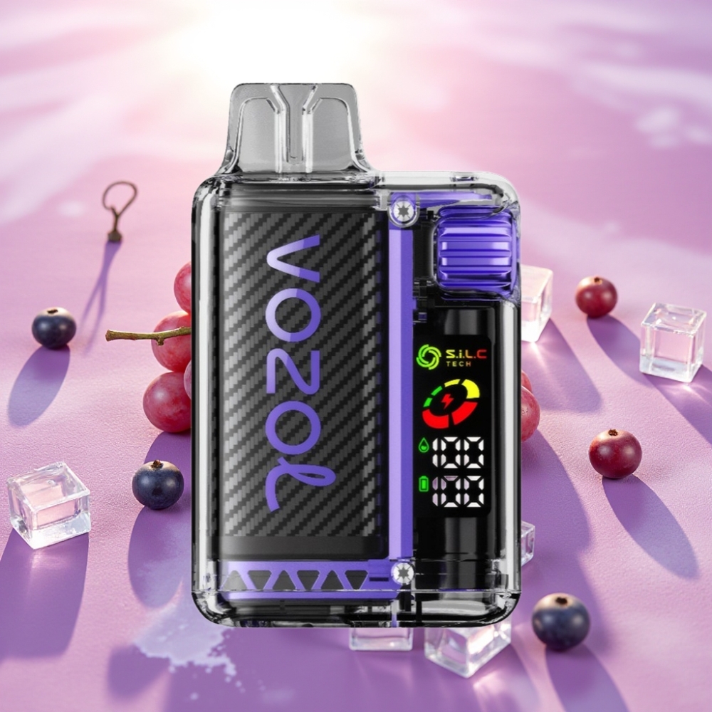 VOZOL Vista 20000 Puffs עם סוללה נטענת 650mAh, ניקוטין 2%, ומסך OLED – ענבים קפואים