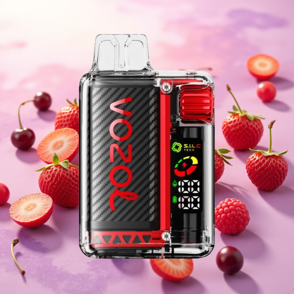 VOZOL Vista 20000 Puffs סוללה נטענת: 650mAh עוצמת ניקוטין: 2% OLED S.i.L.C Tech דו-רשת תות פטל דובדבן
